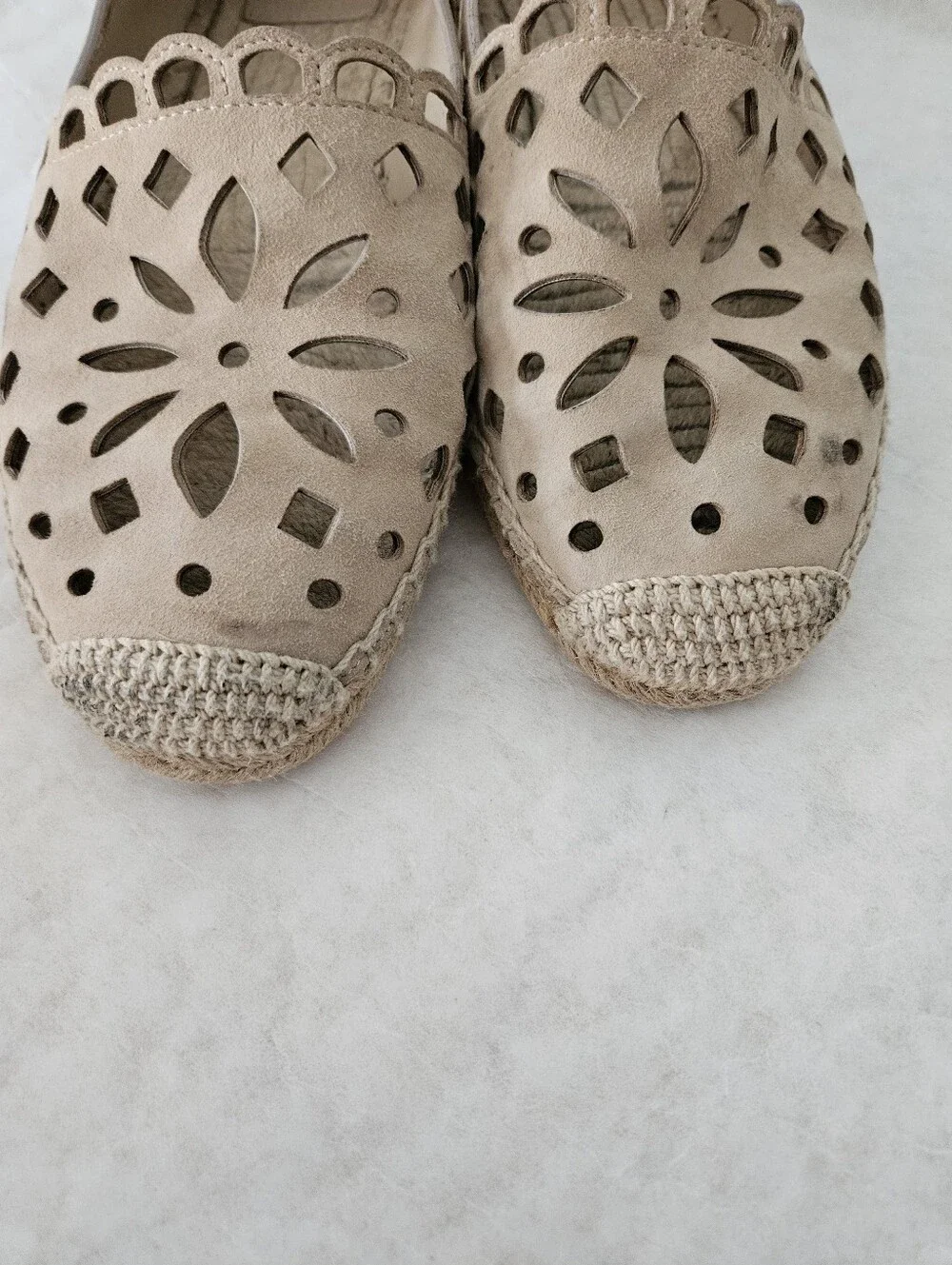 Tory Burch Tan May Laser Cut Leather Espadrilles
